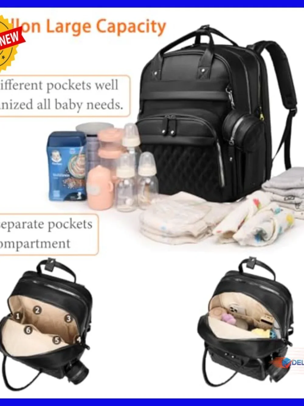 Large Waterproof Diaper Backpack with Changing Station & USB Port